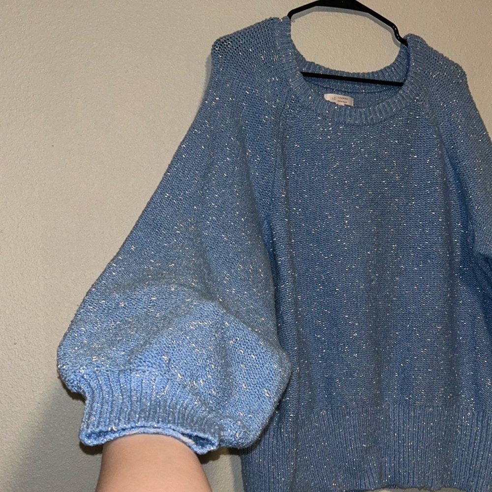 Women’s XXL LC Lauren Conrad Blue Crew Neck Sweater with Ribbed Cuffs Sparkles